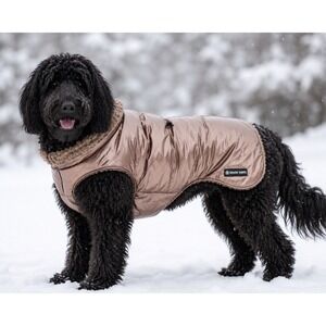 Spark Paws Dog Coat 3XL Champagne Gold Metallic Puffer Faux Fur Lined Jacket